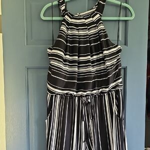 NWOT Emma & Michele Black White Striped Jumpsuit Medium Summer sleeveless